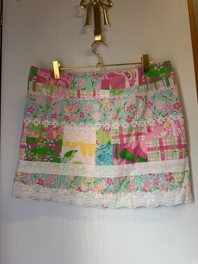 Lilly Pulitzer Patchwork Floral Mini Skirt in Pink, Green & Blue